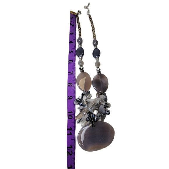 Chunky Grey Necklace,  Smoky Grey Agate Inspired Fashion Shell Chips Necklace - Picture 13 of 14